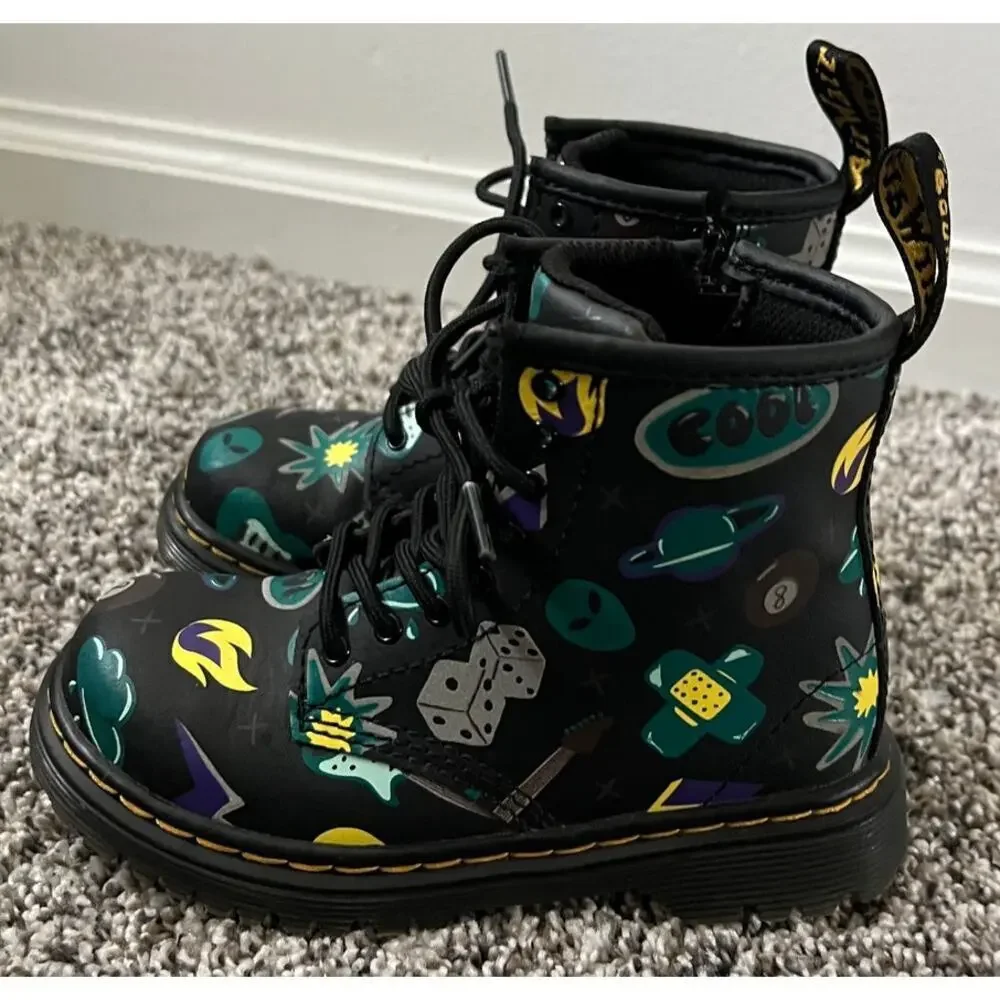 Dr. Martens Black Space Graphic Boots toddler 9